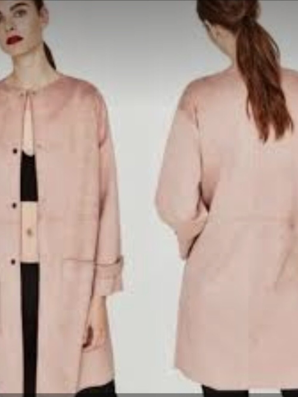 Zara Dusty Pink Collarless Long Trench Coat